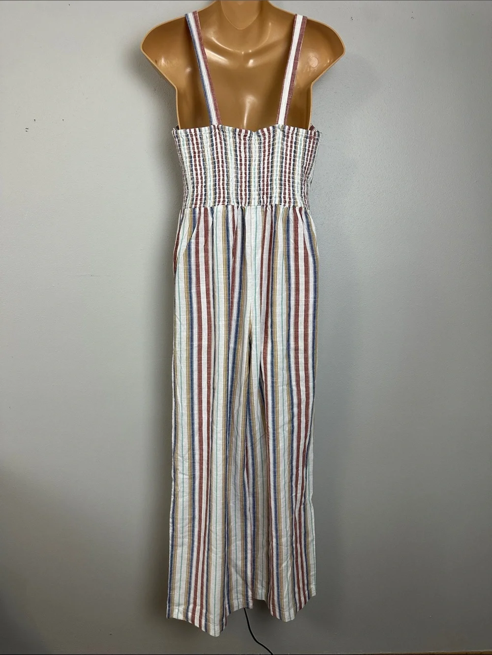 Boho Striped Button-Front Wide-Leg Jumpsuit - Picture 4 of 9